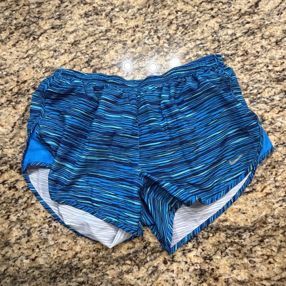 Nike Dri-FIT Women Blue Teal Wave Print Running Shorts Size L Activewear ws